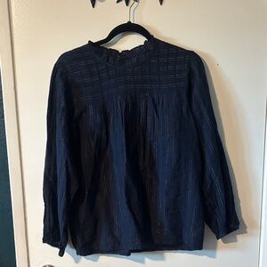 Maeve Women’s Navy Metallic Stripe Long-Sleeve Blouse